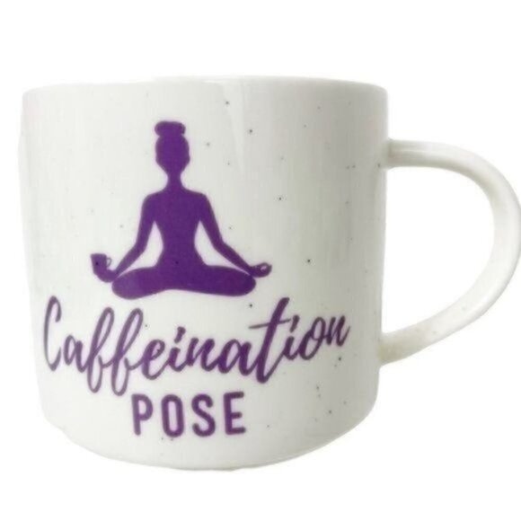 CAFFEINATION Pose Yoga Threshold Porcelain coffee mug 16 ounce white speckled - Picture 3 of 8